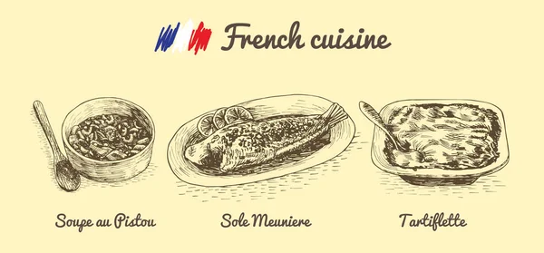 Menú francés ilustración monocromática . — Vector de stock