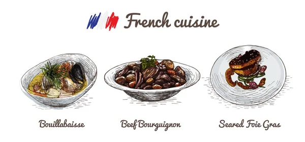 Menu francês ilustração colorida . —  Vetores de Stock