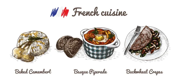 Мальовнича ілюстрація французького меню. — стоковий вектор