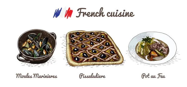 Menu francês ilustração colorida . —  Vetores de Stock