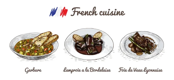 Fransız menü renkli resimde. — Stok Vektör