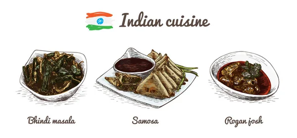 Indiai menü színes illusztráció. — Stock Vector