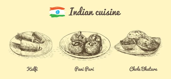 Indické menu černobílé ilustrace. — Stockový vektor