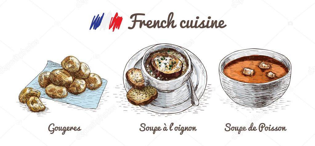 French menu colorful illustration.