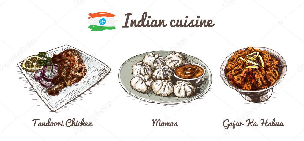 Indian menu colorful illustration.
