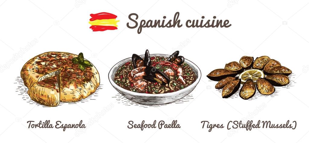 Spanish menu colorful illustration.
