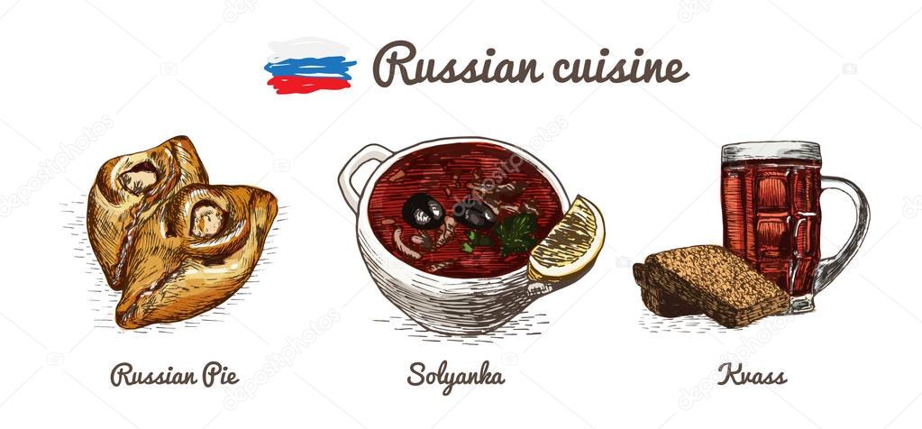 Russian menu colorful illustration.