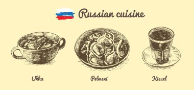 Rus menü tek renkli çizimi.