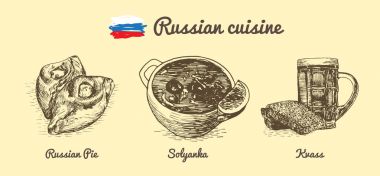 Rus menü tek renkli çizimi.