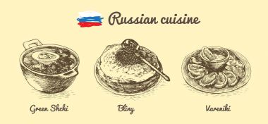 Rus menü tek renkli çizimi.