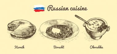Rus menü tek renkli çizimi.