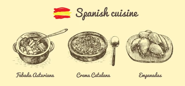 Monochrome Darstellung der spanischen Speisekarte. — Stockvektor
