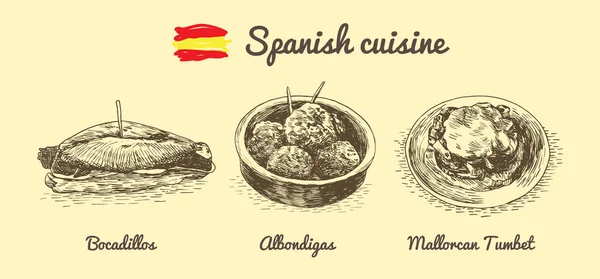 Menu espanhol ilustração monocromática . —  Vetores de Stock