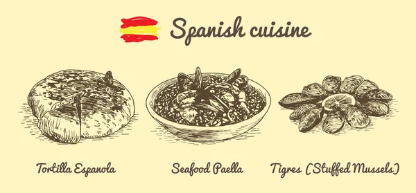 Menu espanhol ilustração monocromática . —  Vetores de Stock