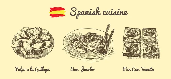 Menu espanhol ilustração monocromática . —  Vetores de Stock