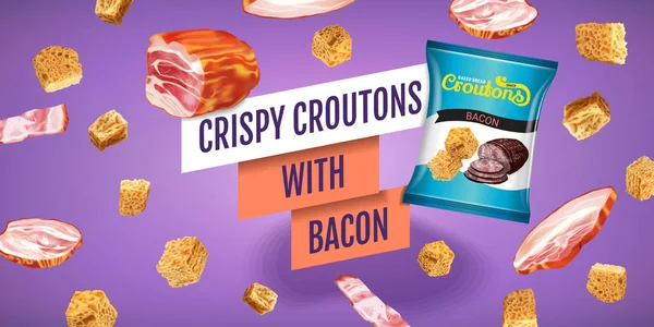 Ilustração vetorial realista de croutons com bacon . — Vetor de Stock