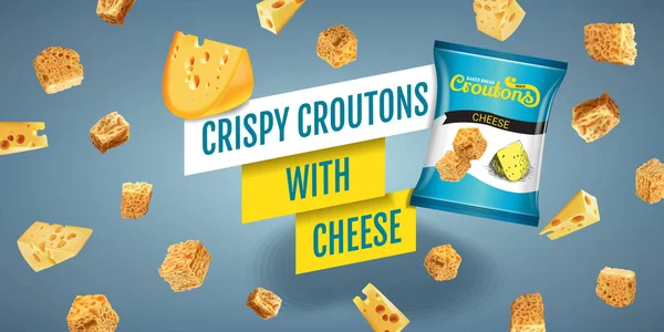 Ilustración vectorial realista de croutons con queso . — Vector de stock