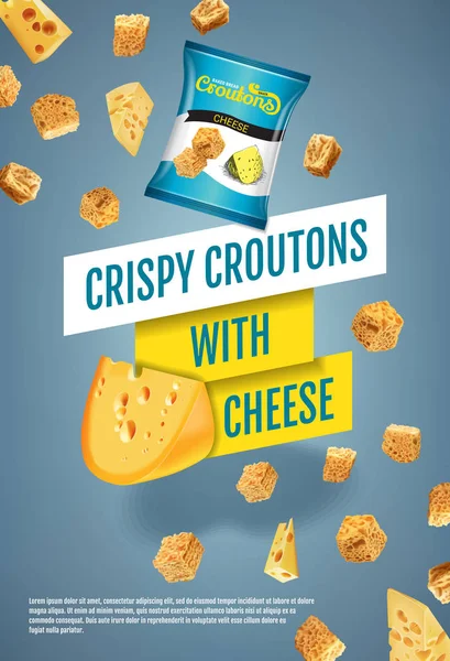 Ilustração vetorial realista de croutons com queijo . — Vetor de Stock