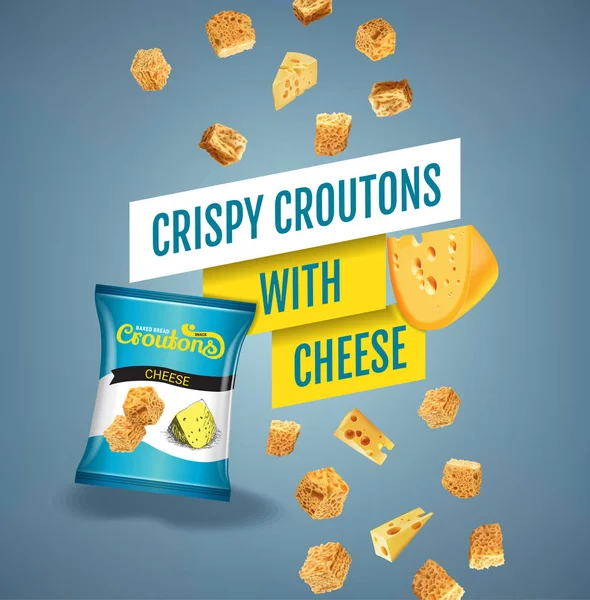 Ilustración vectorial realista de croutons con queso . — Vector de stock