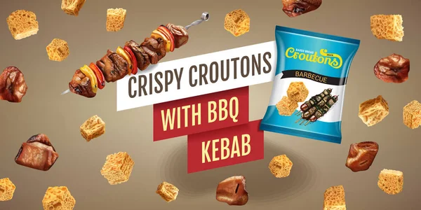 Ilustração vetorial realista de croutons com churrasco kebab . — Vetor de Stock