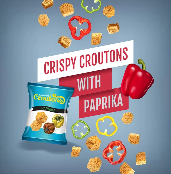 Ilustração vetorial realista de croutons com páprica . — Vetor de Stock