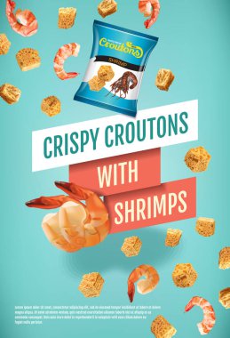 Vektör kruton karides ile gerçekçi çizim.