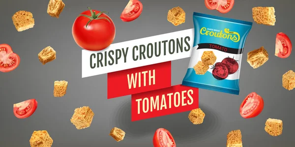 Ilustração vetorial realista de croutons com tomate . — Vetor de Stock