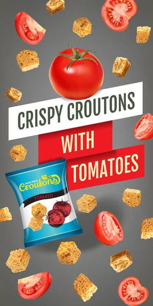 Illustration vectorielle réaliste des croûtons à la tomate . — Image vectorielle