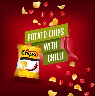 Patates cipsi ile biber ile gerçekçi illüstrasyon vektör.