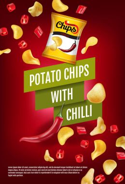 Patates cipsi ile biber ile gerçekçi illüstrasyon vektör.