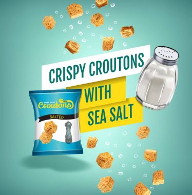 Vector realistic illustration of croutons with sea salt. clipart