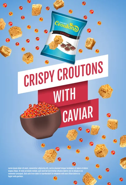 Ilustração vetorial realista de croutons com caviar . — Vetor de Stock