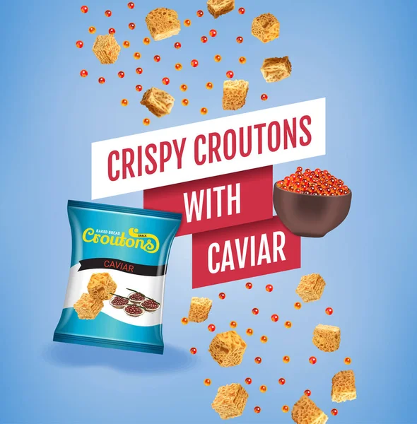 Ilustração vetorial realista de croutons com caviar . — Vetor de Stock