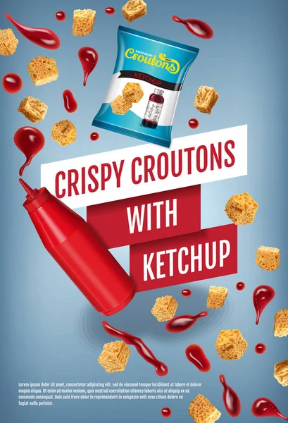 Illustration vectorielle réaliste des croûtons au ketchup . — Image vectorielle