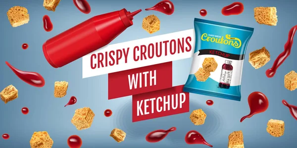 Illustration vectorielle réaliste des croûtons au ketchup . — Image vectorielle