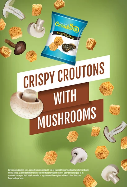 Ilustração realista vetorial de croutons com cogumelos . — Vetor de Stock