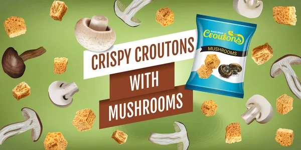 Ilustração realista vetorial de croutons com cogumelos . — Vetor de Stock