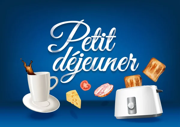 Ontbijt in de Franse taal, papier hand belettering kalligrafie. — Stockvector
