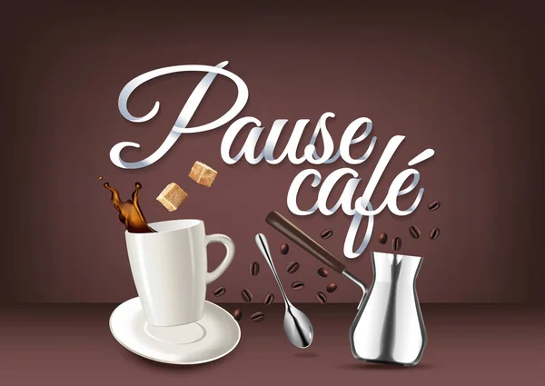 Pausa para el café en francés, caligrafía de letras a mano de papel . — Vector de stock