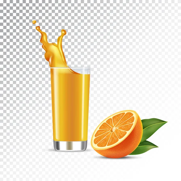 Ilustración realista vectorial del zumo de naranja en un vaso . — Vector de stock