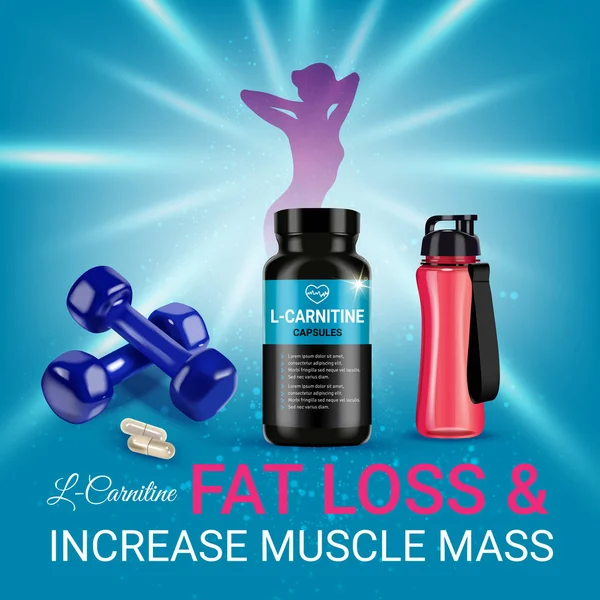 Fat loss LCarnitine ads. Vector realistic illustration of cans with