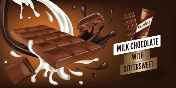 Vetor ilustração realista de chocolate ao leite com agridoce . — Vetor de Stock