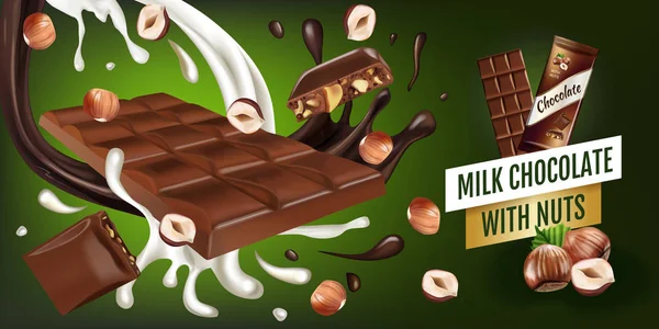 Vetor ilustração realista de chocolate ao leite com avelã . — Vetor de Stock