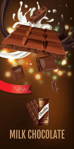 Illustration vectorielle réaliste du chocolat au lait . — Image vectorielle