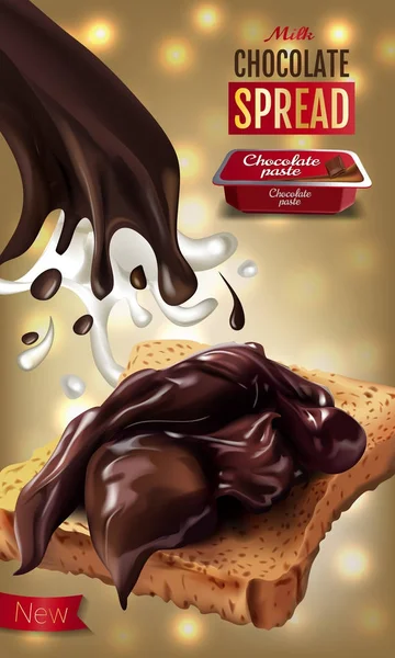Vetor ilustração realista de propagação de chocolate de leite . — Vetor de Stock