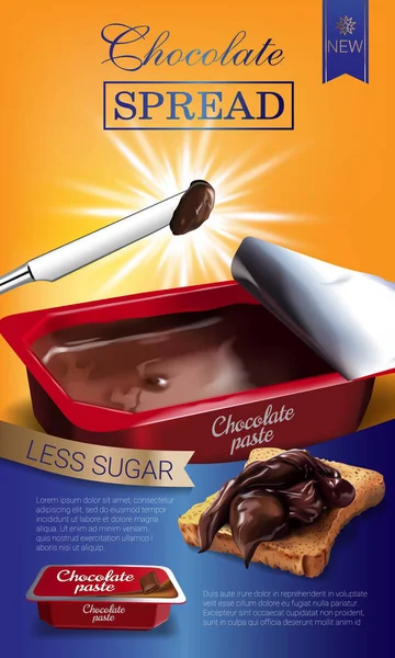 Ilustración realista vectorial de la propagación del chocolate con leche . — Archivo Imágenes Vectoriales