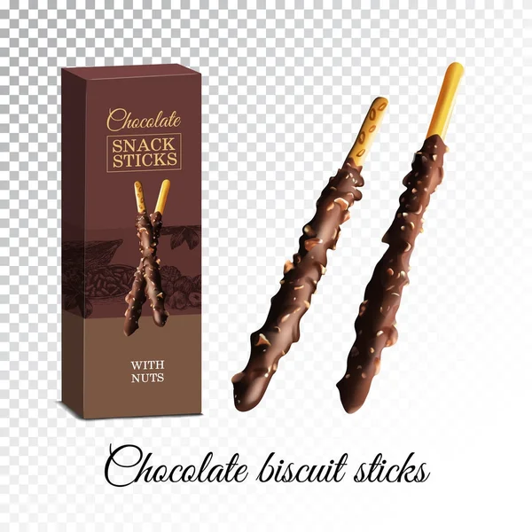 Reális vektoros illusztráció csokis keksz rudacskák mogyoró. — Stock Vector