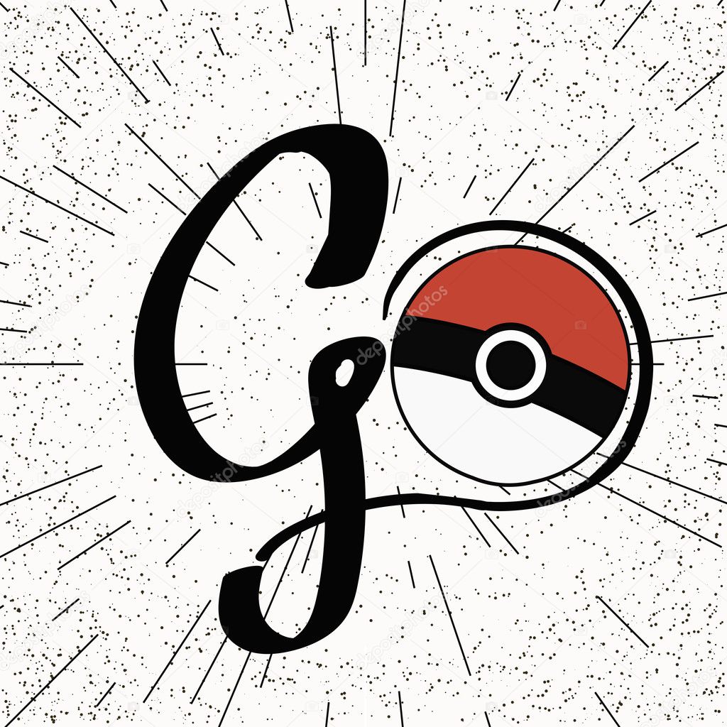 Vector Pokeball (pokemon ball) with the Handwritten Lettering Te