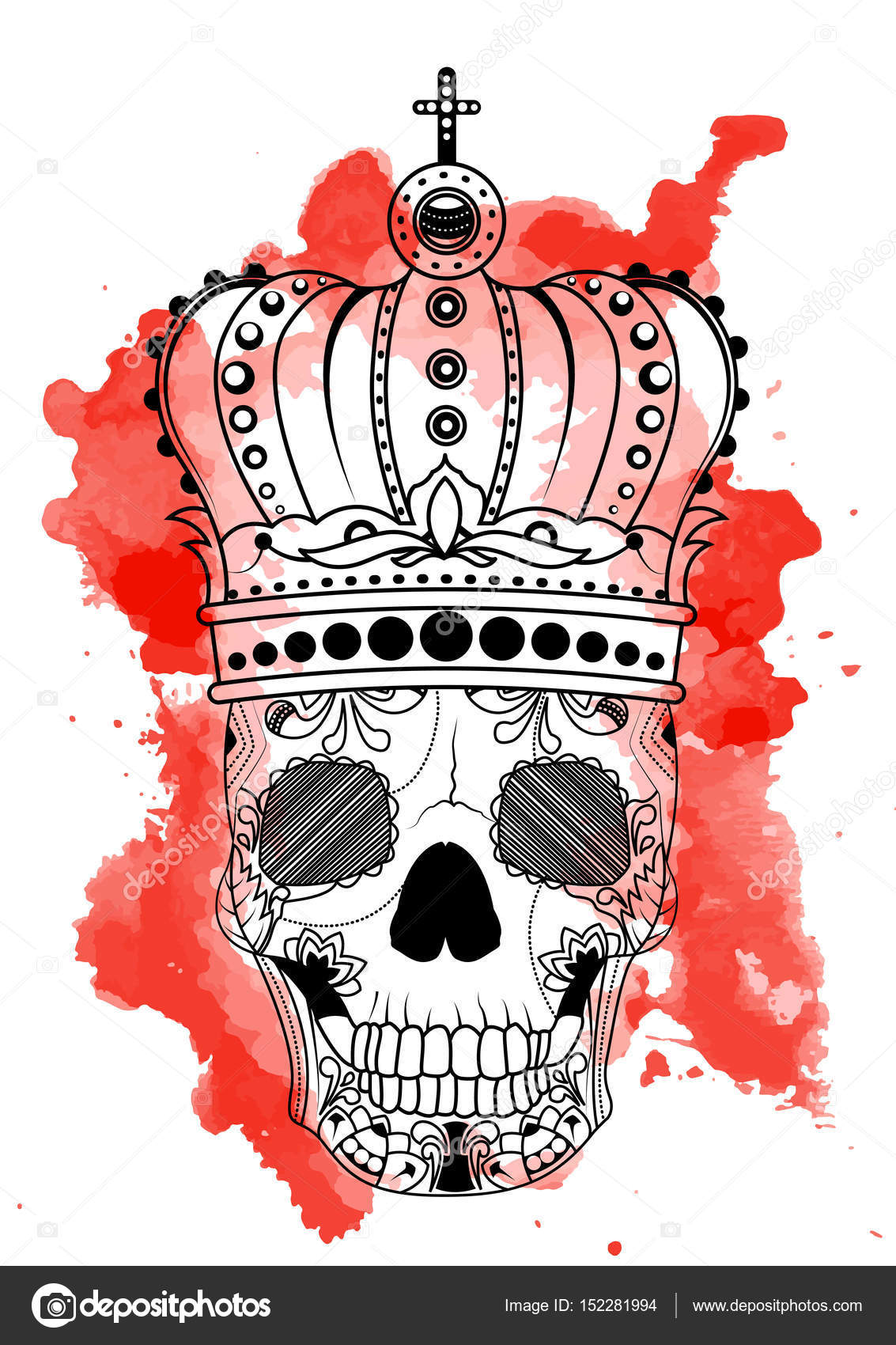Disegni da colorare per adulti– illustrazione stock Linea arte mano disegno nero teschio con corona su aveva isolato su priorit  bassa bianca con