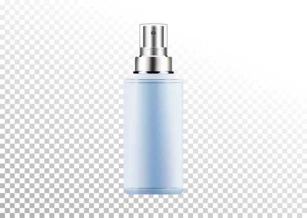 Vector empty silver and blue package for cosmetic products with batcher, tube for lotion, shower gel, shampoo, cream. Realistic mockup of plastic container isolated on white-transparent background.